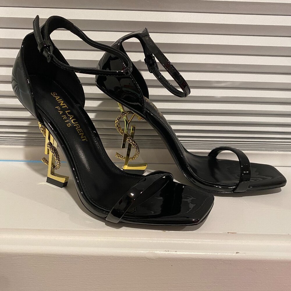 Saint Laurent YSL Opyum Black Snake Heel Sandals Size 37